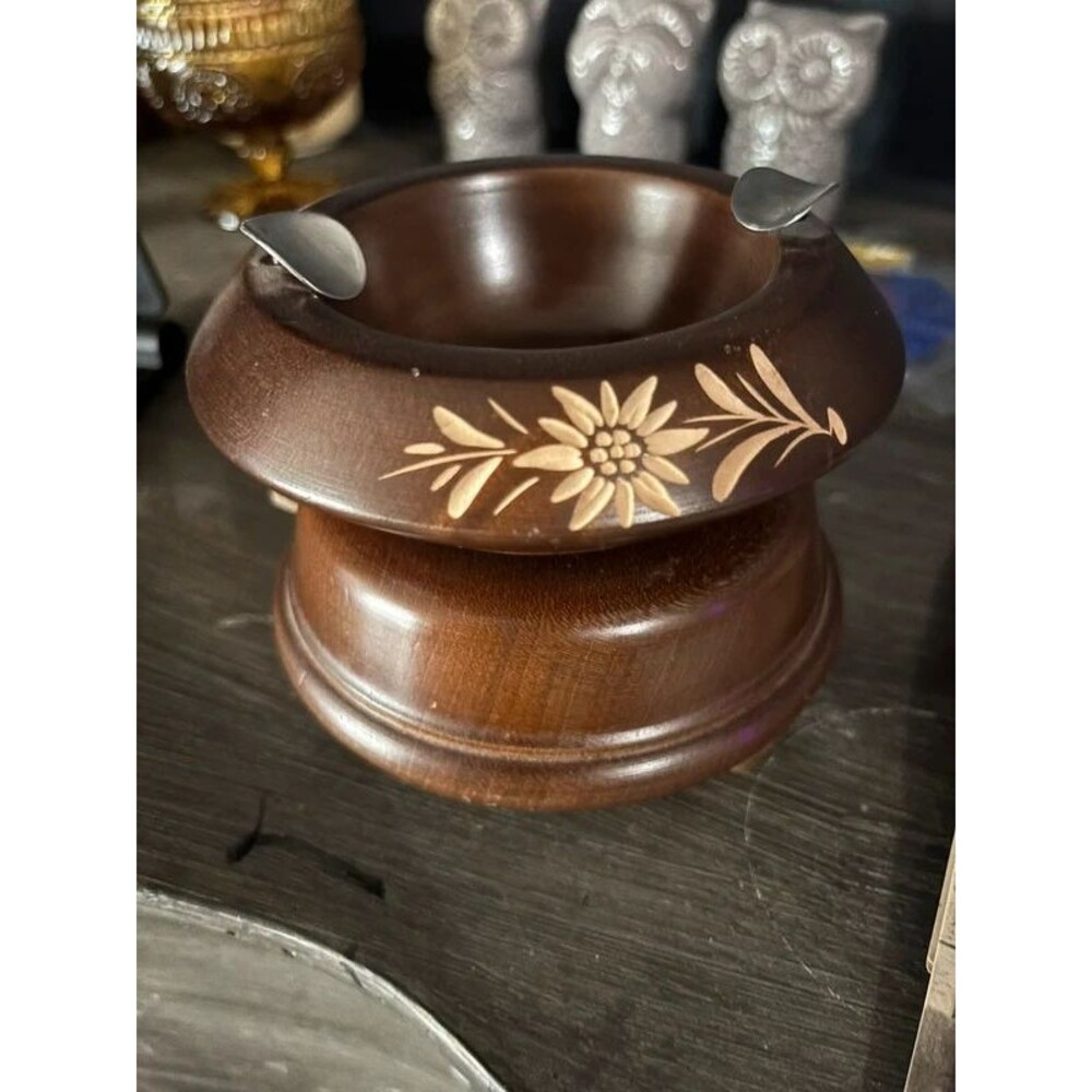 Vintage Musical Wooden Ashtray | Mid Century Cigarette Holder Ashtray
